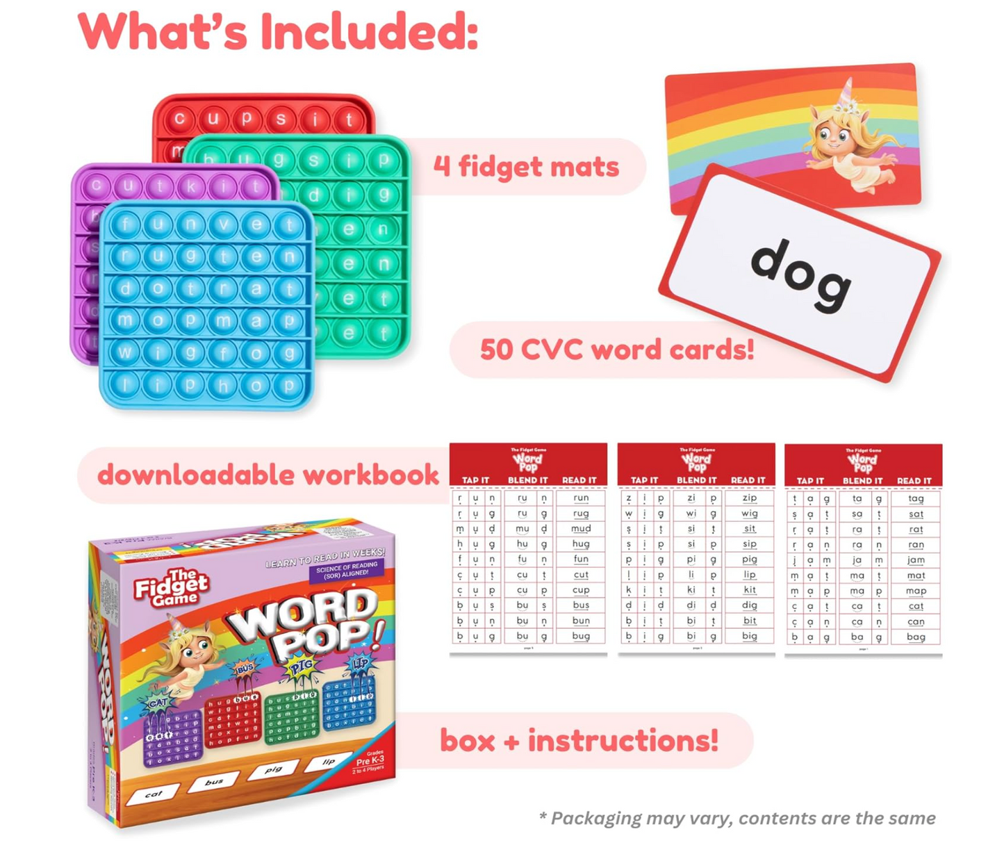 Fidget Word Pop, CVC Words