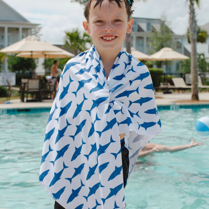 Kids UPF50 Hooded Sunscreen Towel (Shark)