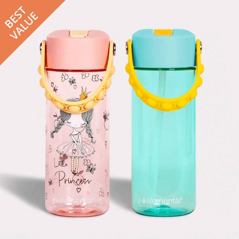 18oz Splash Pop Bottle Duo Pack -Clear Little Princess/ Robin's Egg