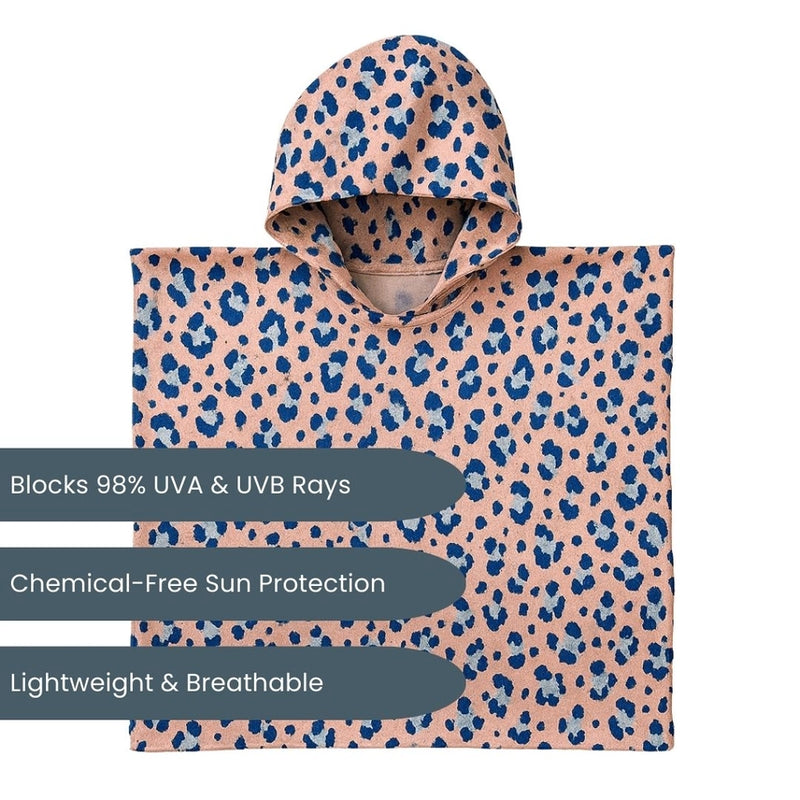 Kids Hooded Upf50+ Poncho (Cotten Candy Cheetah)