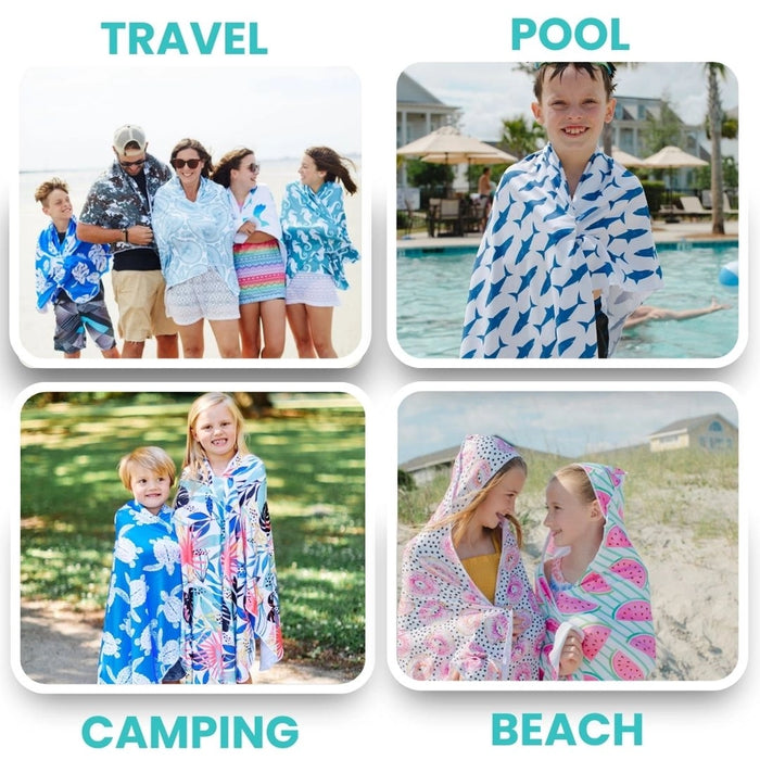 Kids UPF50 Hooded Sunscreen Towel (Pink Sharks)
