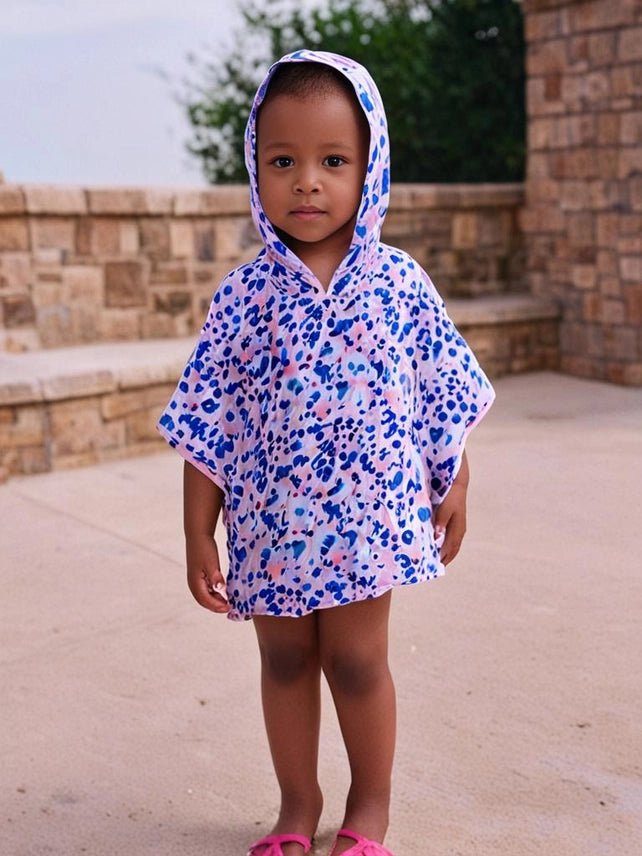 Kids Hooded Upf50+ Poncho (Cotten Candy Cheetah)