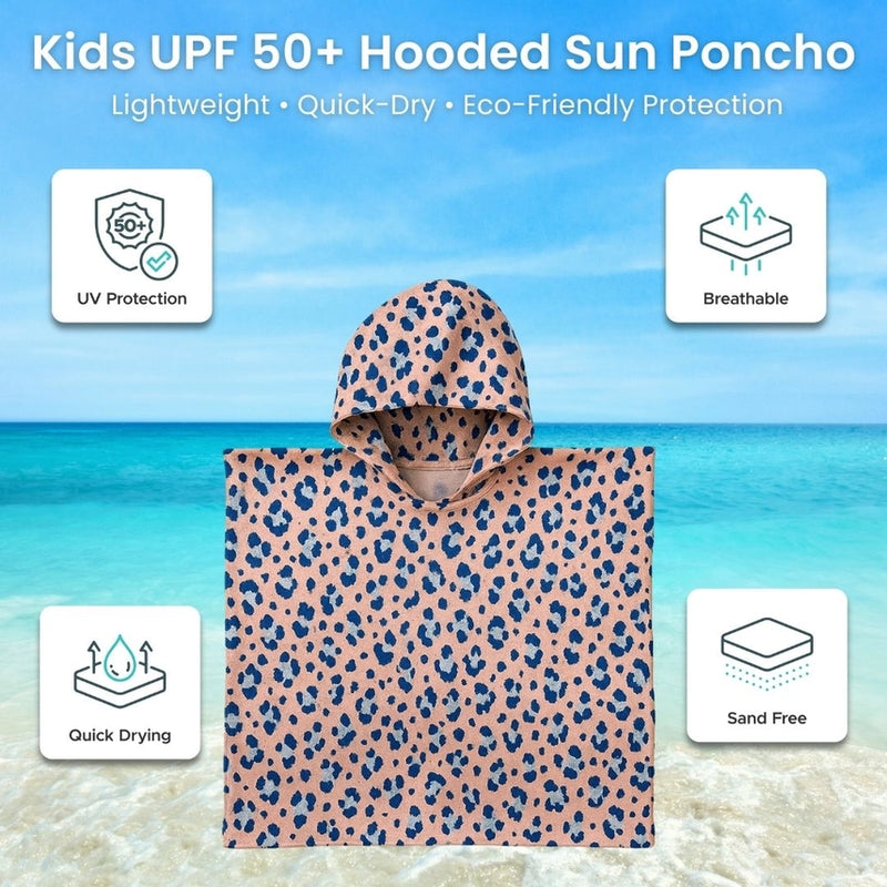 Kids Hooded Upf50+ Poncho (Cotten Candy Cheetah)