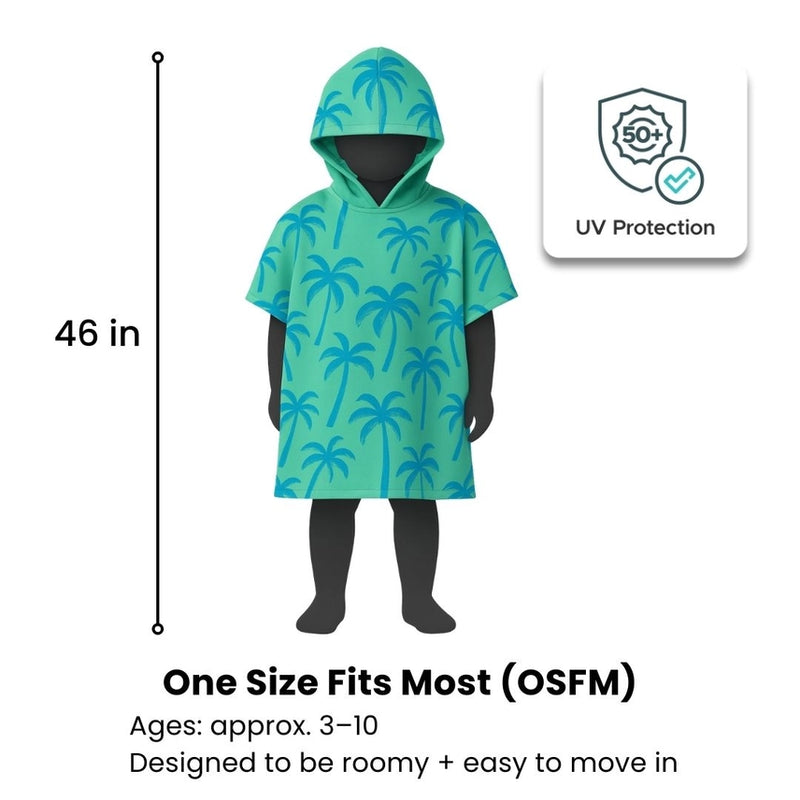 Kids Hooded Upf50+ Poncho (Seafoam Palm Trees)