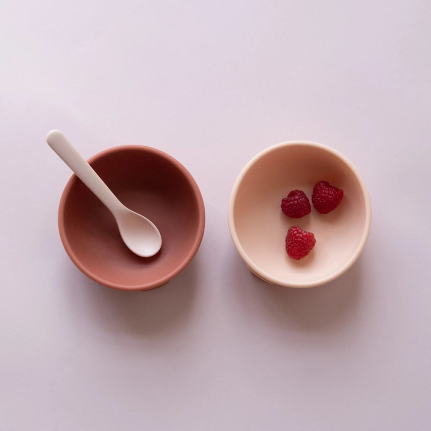 Silicone Suction Bowl Set - Blush / Terracotta