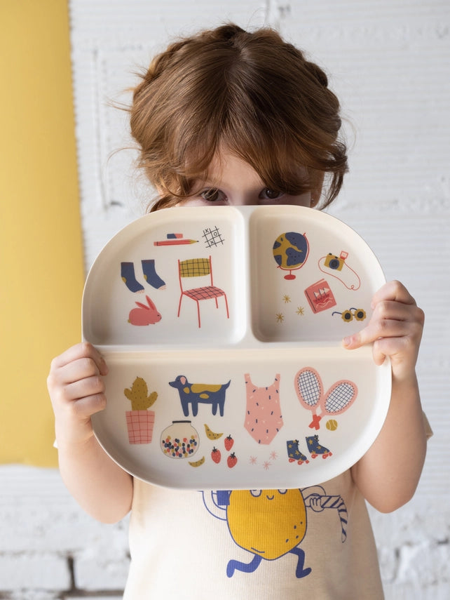 Illustrated Kid Dinner Set - Coral