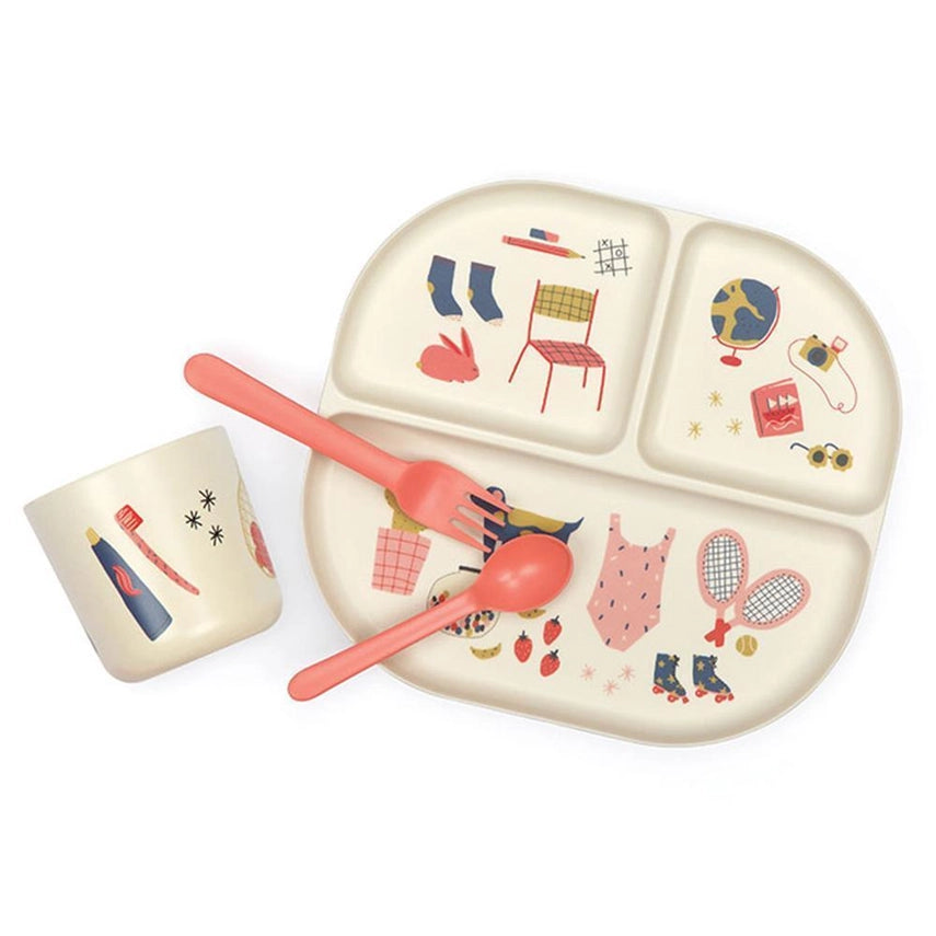 Illustrated Kid Dinner Set - Coral