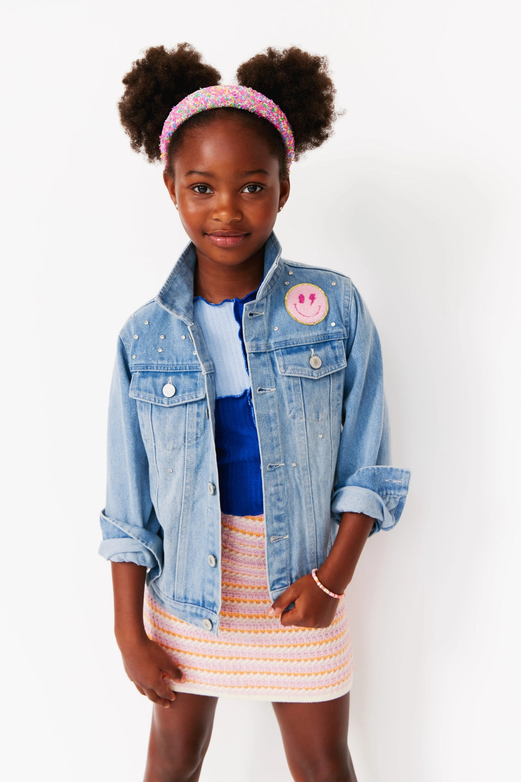 Jeweled Girls' Denim Patched Jacket