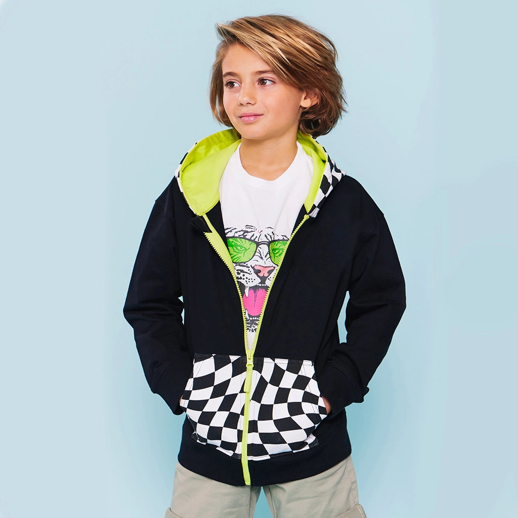 Kids Checkered Zip Hoodie