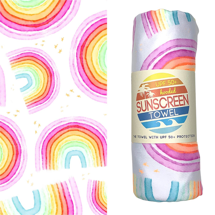 Kids UPF50 Hooded Sunscreen Towel (Rainbows)