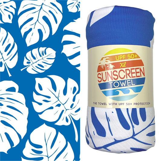 XL Oversized UPF50 Sunscreen Towel (Blue and White Palm)