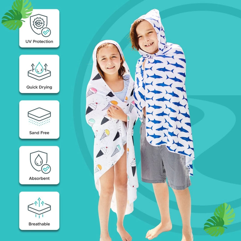 Kids UPF50+ Hooded Sunscreen Towel (Flower Fun)