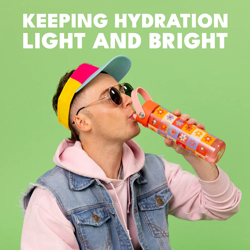 26oz Water Bottle - Checkered Flowers