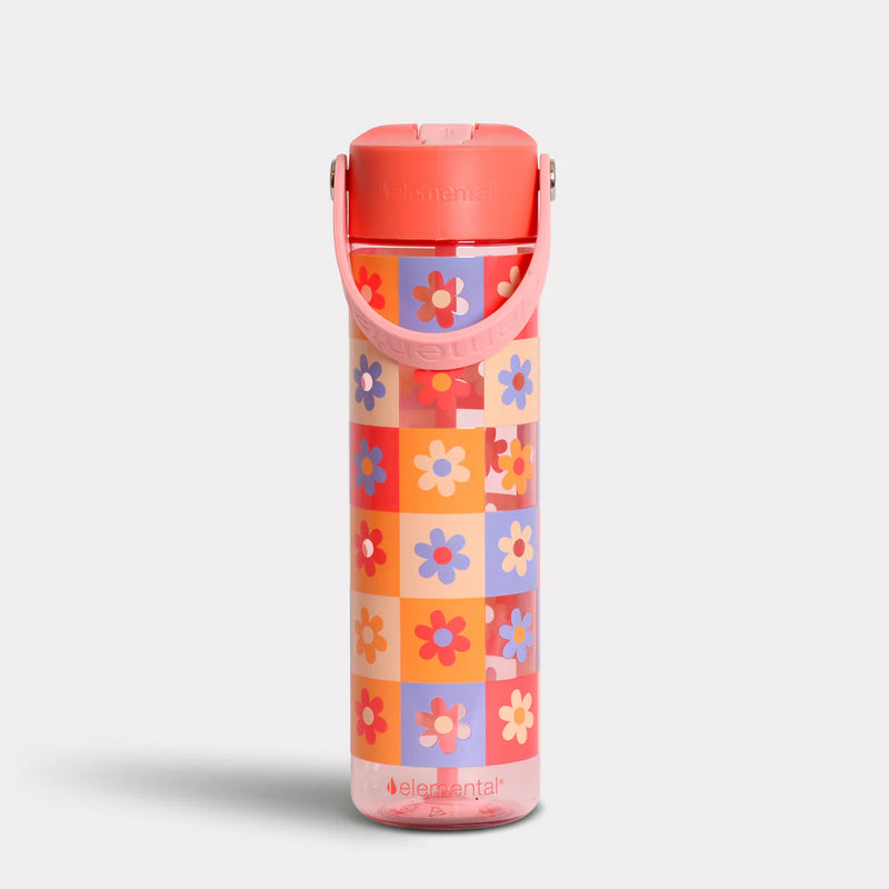 26oz Water Bottle - Checkered Flowers