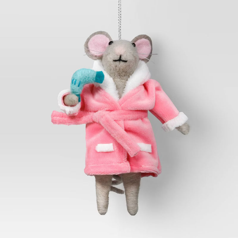 Wool Mouse with Hairdryer Ornament