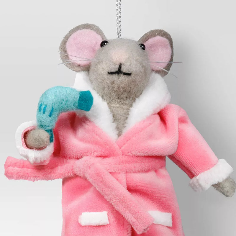 Wool Mouse with Hairdryer Ornament