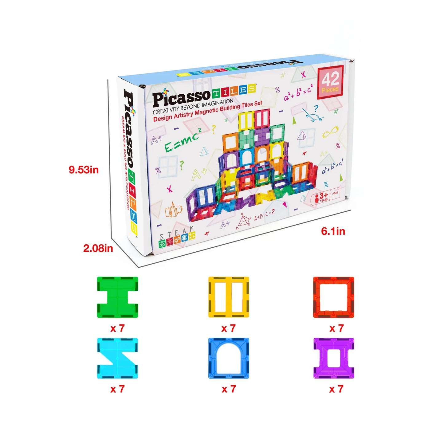 Magnetic Tile Building Set with Unique Shapes - 42 pcs