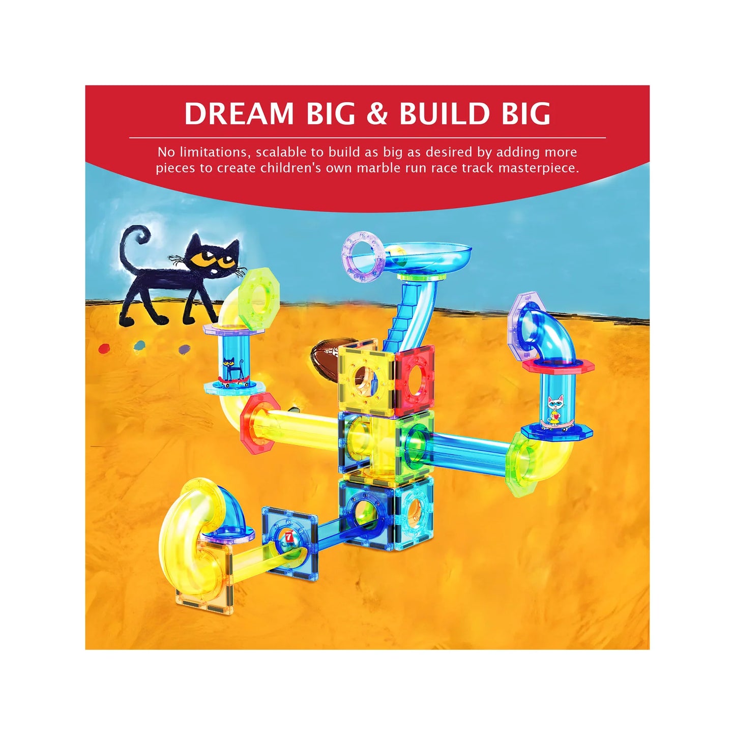 Pete the Cat Magnetic Marble Run Playset - 62pcs