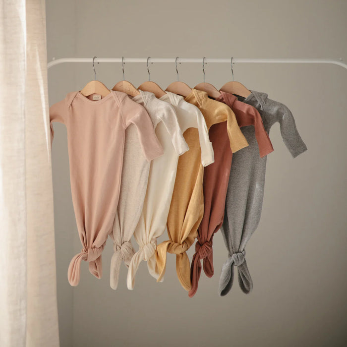 Ribbed Knotted Baby Gown + Beanie Set