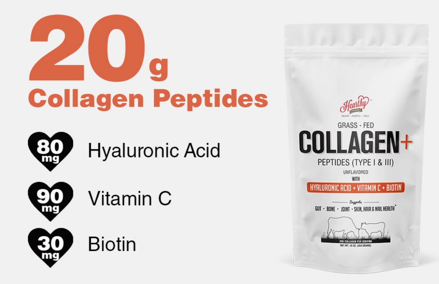 Collagen+ with Hydrolyzed Collagen Powder - Biotin - Hyaluronic Acid & Vitamin C