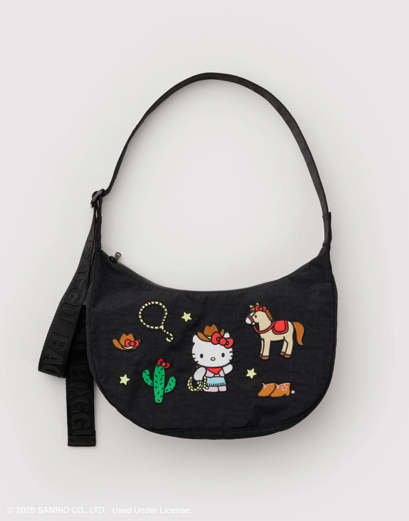 Medium Nylon Crescent Bag - Embroidered Hello Kitty Western