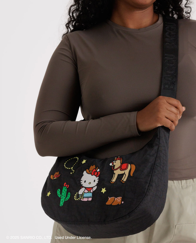 Medium Nylon Crescent Bag - Embroidered Hello Kitty Western