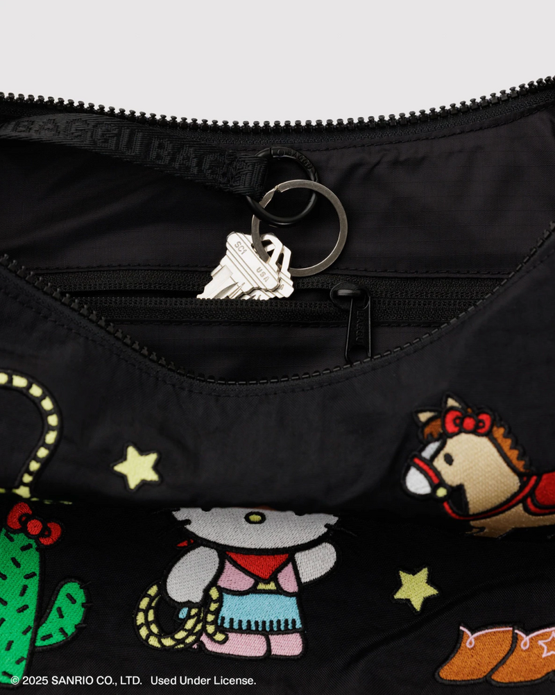 Medium Nylon Crescent Bag - Embroidered Hello Kitty Western