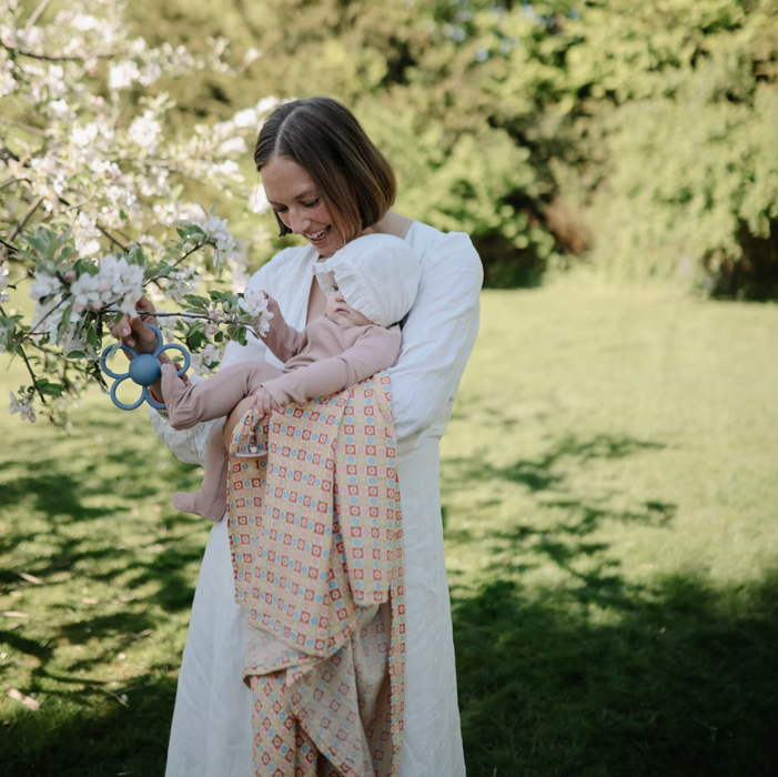 Organic Cotton Muslin Swaddle Blanket - Happy Flowers Check