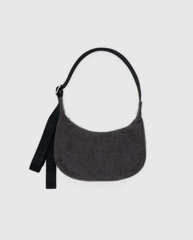 Small Denim Crescent Bag - Washed Black Denim