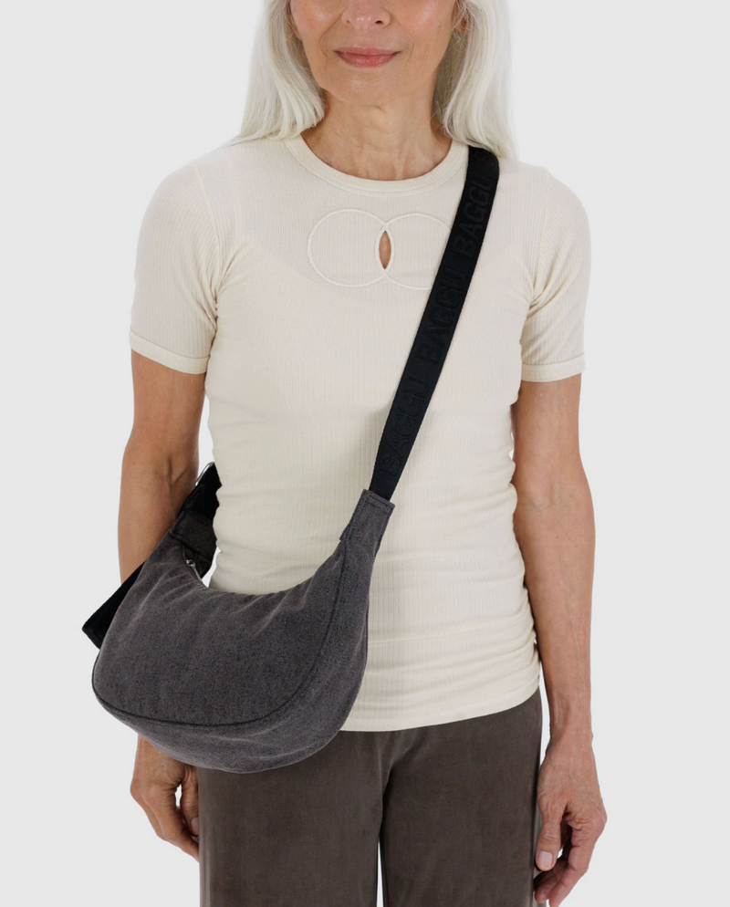 Small Denim Crescent Bag - Washed Black Denim