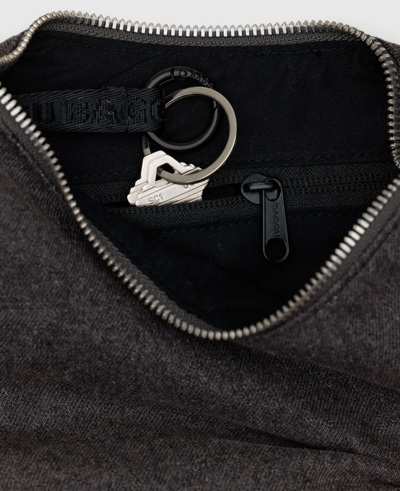 Small Denim Crescent Bag - Washed Black Denim