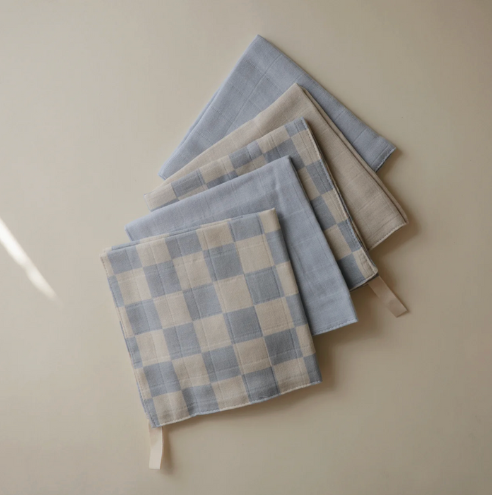 Muslin Cotton Washcloth - Blue Check Combo