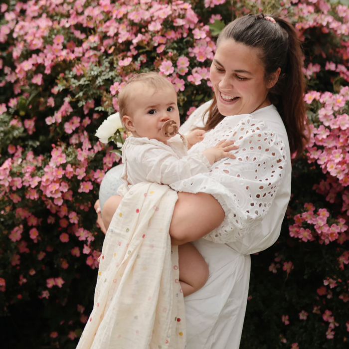 Organic Cotton Muslin Swaddle Blanket - Smiley Face