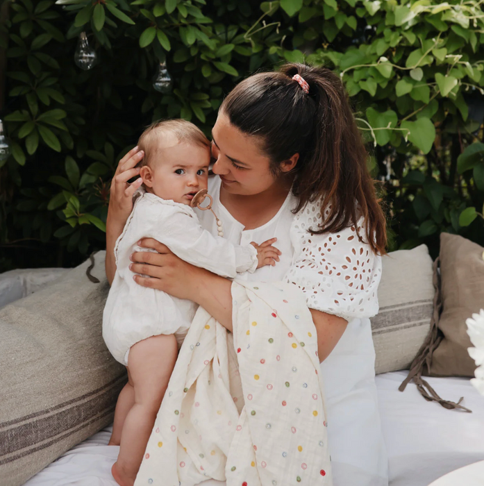 Organic Cotton Muslin Swaddle Blanket - Smiley Face