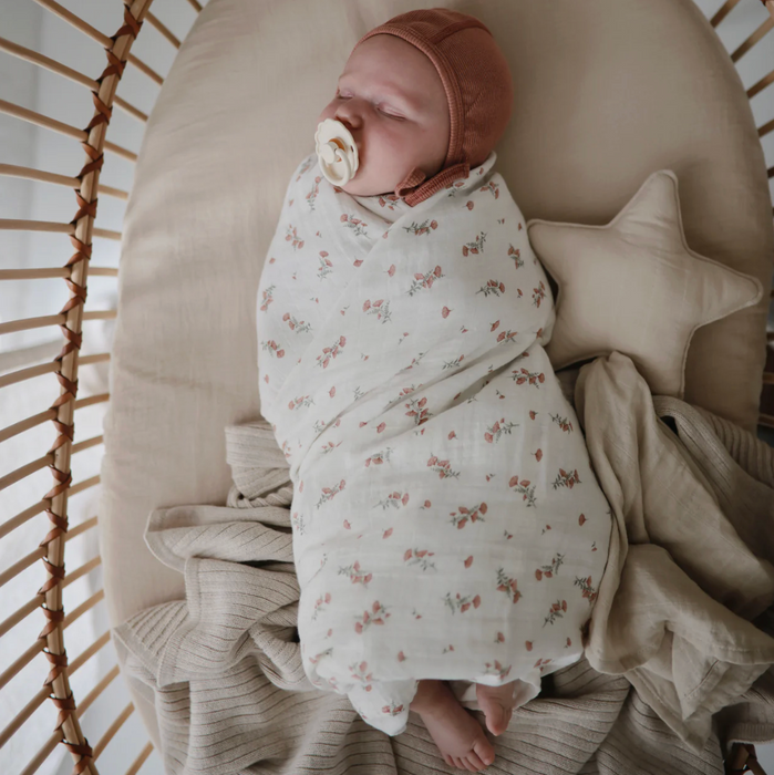 Organic Cotton Muslin Swaddle Blanket - Pink Flowers