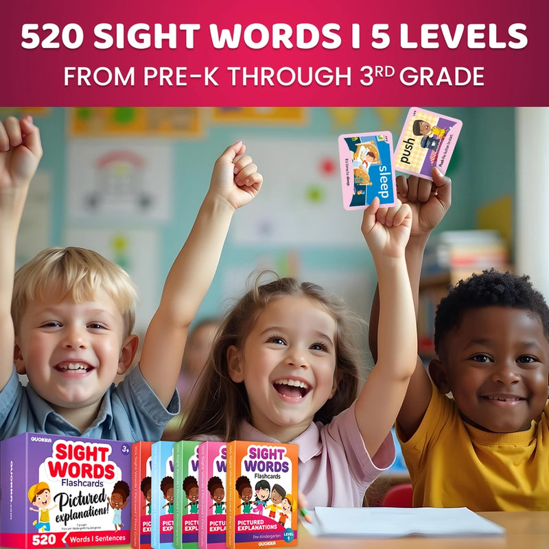 Sight Words Flash Cards w/ Images & Sentences