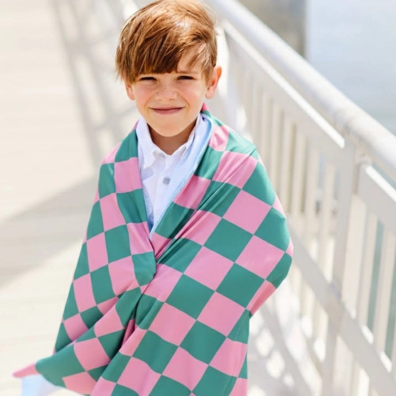 Kids UPF50+ Hooded Sunscreen Towel (Checkerboard)