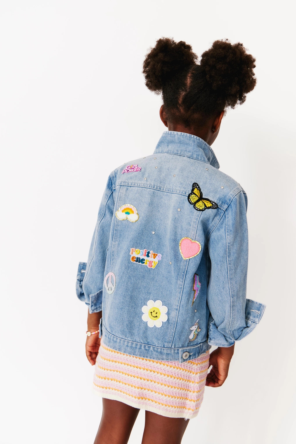 Jeweled Girls' Denim Patched Jacket