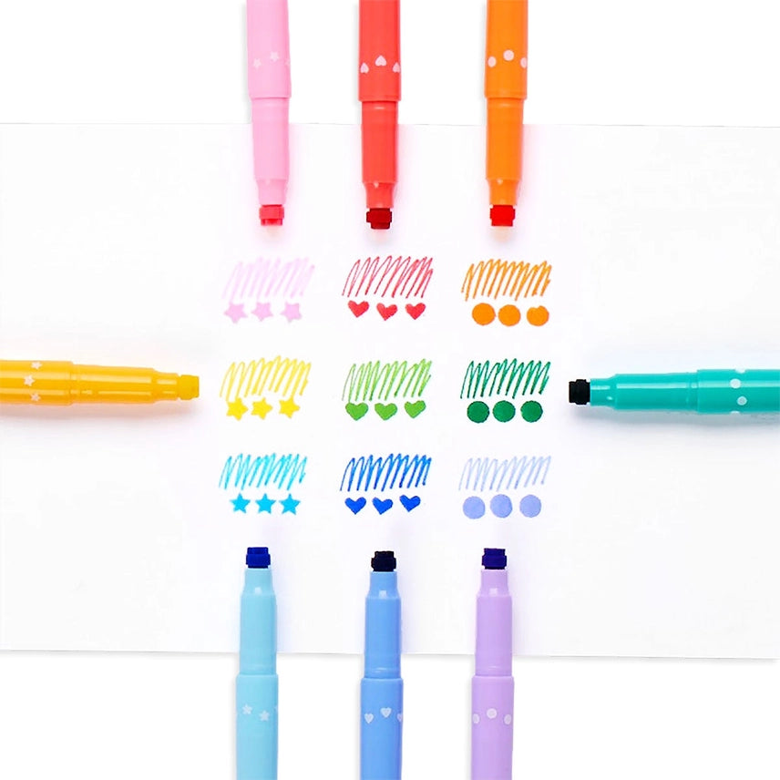 Confetti Stamp Double-Ended Markers  9pcs