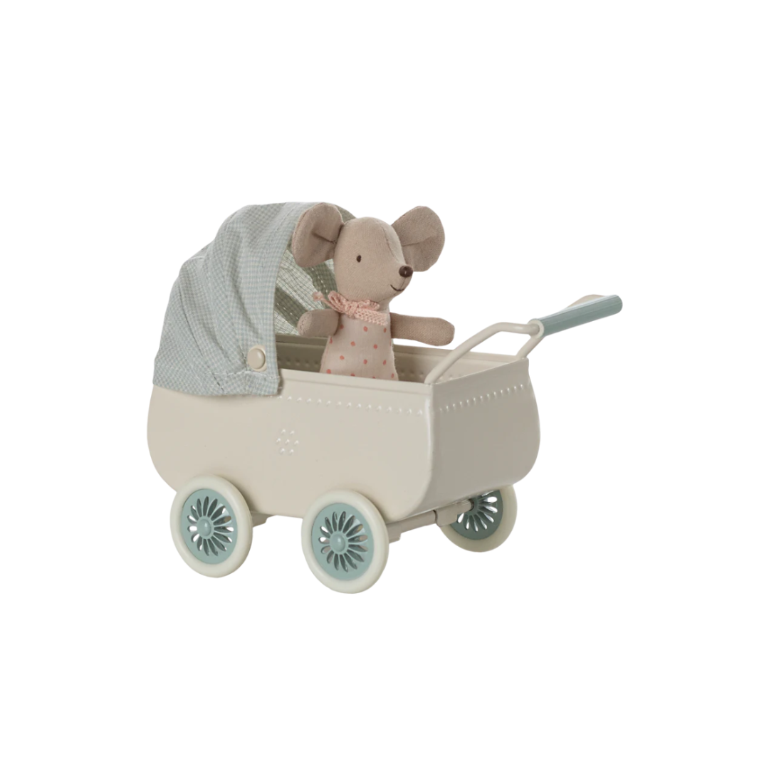 Pram with baby mouse - Mint