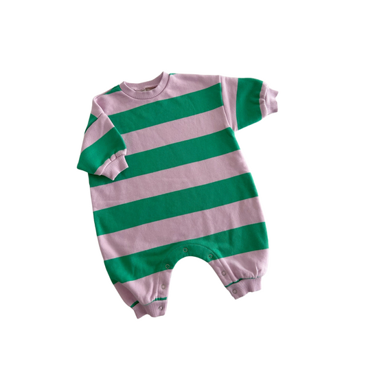 French Terry Cotton Stripe Baby Jumpsuit