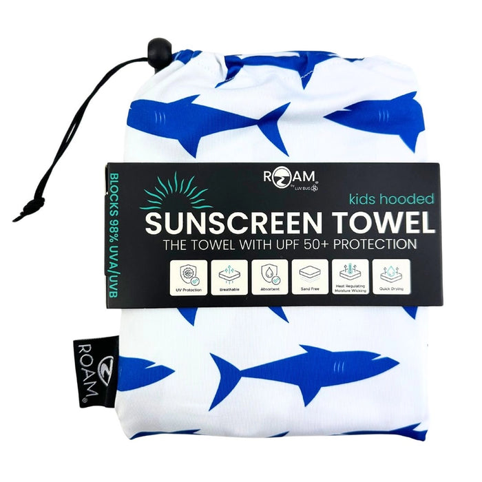 Kids UPF50 Hooded Sunscreen Towel (Shark)